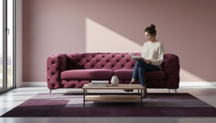 Chesterfield Sofa Driezitter Bourgondisch Creatieve Meubels Textiel Stof Woonkamer Nieuw