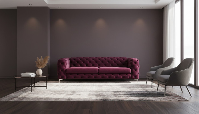Chesterfield Sofa Driezitter Bourgondisch Creatieve Meubels Textiel Stof Woonkamer Nieuw