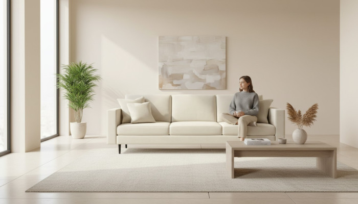 Beige vierzitsbank stof woonkamer design banken gestoffeerde banken nieuw stof