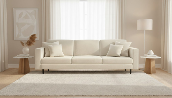Beige vierzitsbank stof woonkamer design banken gestoffeerde banken nieuw stof
