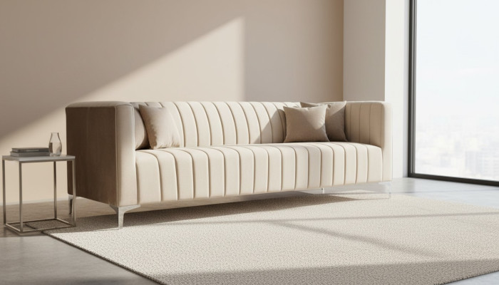 Beige driezits stoffen woonkamer designbanken gestoffeerde sofa's Textiel bank