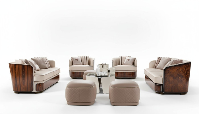 Bankstel 3-zits beige woonkamer modern design bank luxe meubels lederen bank nieuw