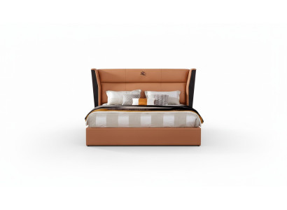 Bed Leer Oranje Slaapkamer Creatieve Moderne Ontwerp Meubels Hout Luxe Bedden