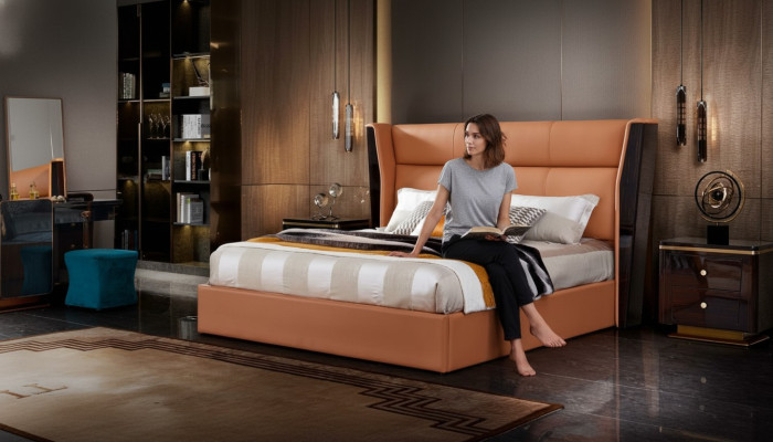 Lederen bed slaapkamer meubel ontwerp groep 3-delige set 2x nachtkastjes.