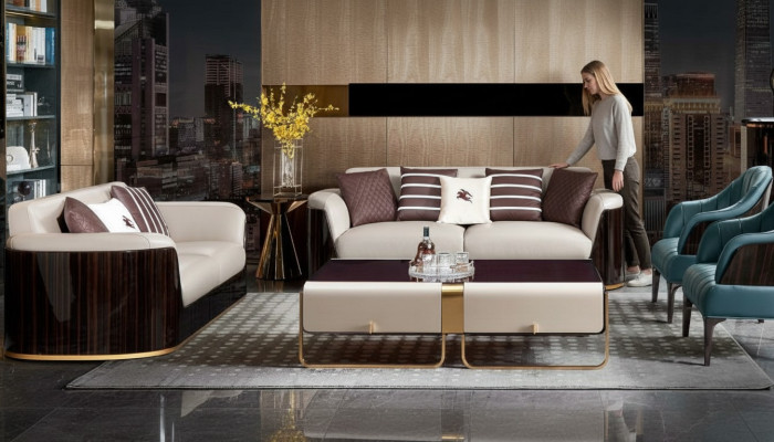 Bankstel 3-zits Beige Modern Ontwerp Bankstellen Lederen Bankstellen Nieuw Creatief