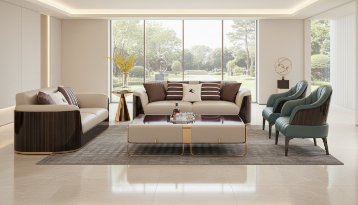 Bankstel 3-zits Beige Modern Ontwerp Bankstellen Lederen Bankstellen Nieuw Creatief