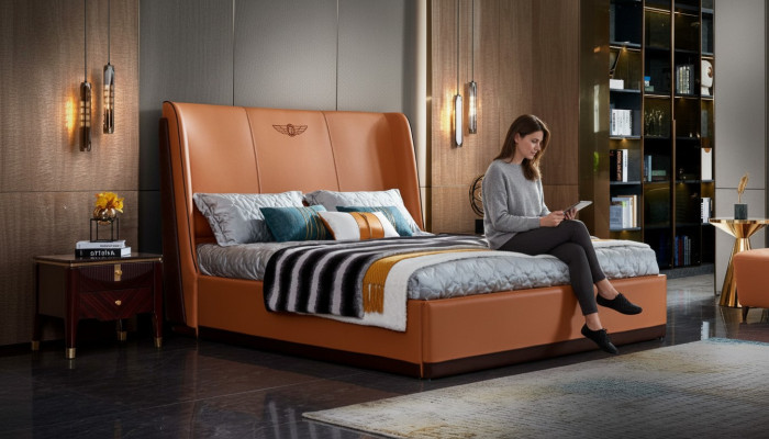 Bed Oranje Slaapkamer Nieuw Creatief Modern Ontwerp Meubels Hout Luxe Bedden