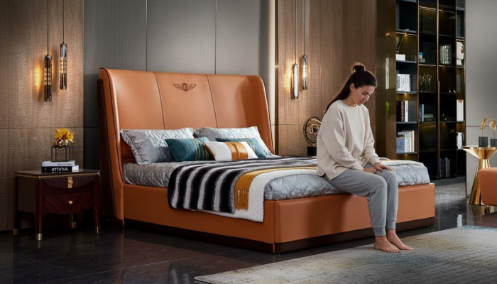 Bed 2 x nightstand bedroom Orange Creative Modern Furniture Wood Luxury Beds