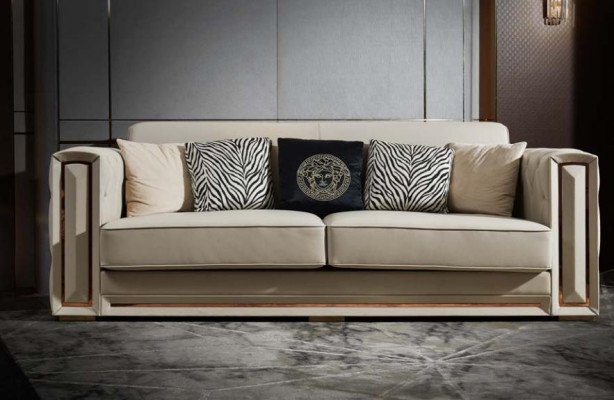 Chesterfield Bank Beige Leer Luxe Woonkamer Ontwerp Banken Bekleding