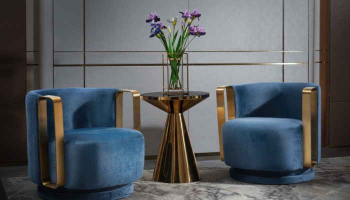 Fauteuil Blauw Luxe Stof Textiel Woonkamer Nieuw Creatief Modern Ontwerp