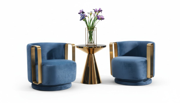 Fauteuil Blauw Luxe Stof Textiel Woonkamer Nieuw Creatief Modern Ontwerp