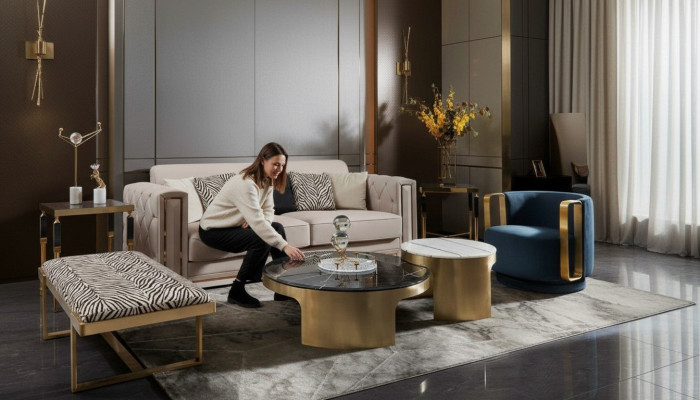 Dubbele salontafel Zwart Wit Luxe Tafel Woonkamer Creatief
