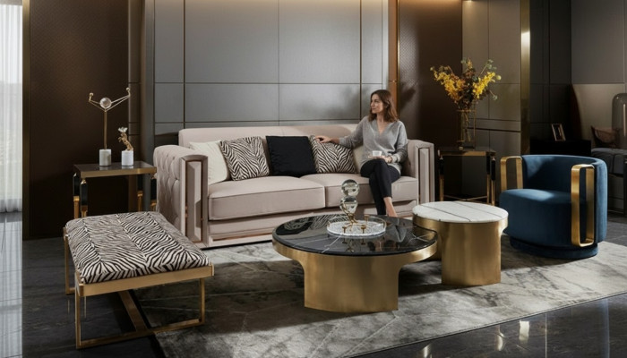 Poef Zebraprint Woonkamer Roestvrij Staal Nieuw Modern Ontwerp Meubels Luxe
