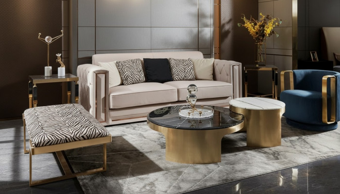 Poef Zebraprint Woonkamer Roestvrij Staal Nieuw Modern Ontwerp Meubels Luxe
