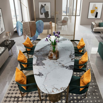 Eettafel marmer roestvrij staal Nieuw Creatief Modern Design Meubilair Luxe