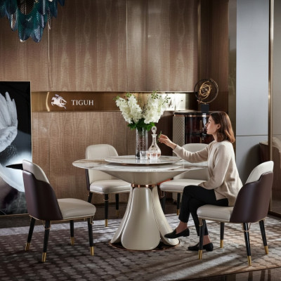 Eettafel 4x Stoelen Rond Luxe Eetkamer Set Design Groep Eetkamermeubilair 5-delig.