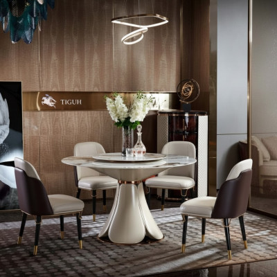 Eettafel 4x Stoelen Rond Luxe Eetkamer Set Design Groep Eetkamermeubilair 5-delig.