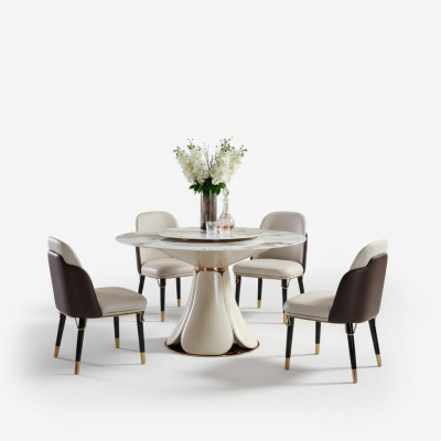 Eettafel 4x Stoelen Rond Luxe Eetkamer Set Design Groep Eetkamermeubilair 5-delig.