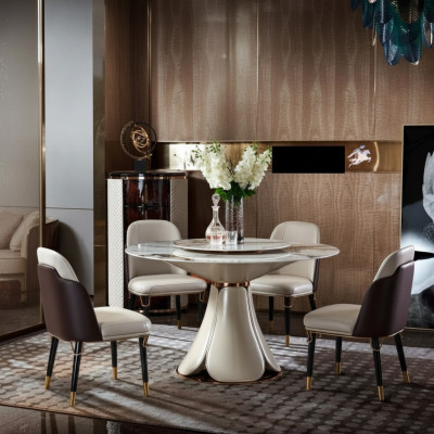 Eettafel 6x stoelen eetkamer lederen tafel stoel rond modern design meubels