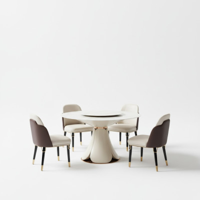 Eettafel 6x stoelen eetkamer lederen tafel stoel rond modern design meubels