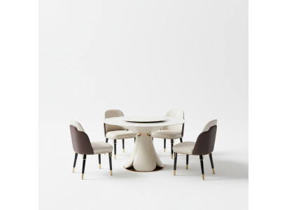 Eettafel 6x stoelen eetkamer lederen tafel stoel rond modern design meubels