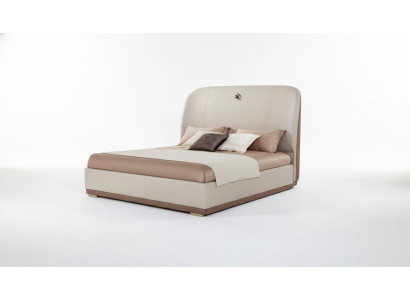 Bed Beige Leather Wood Bedroom Leather Bed Modern Design Furniture Luxury