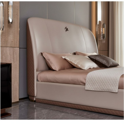 Bed 2x bedside table leather wood bedroom leather bed modern design furniture