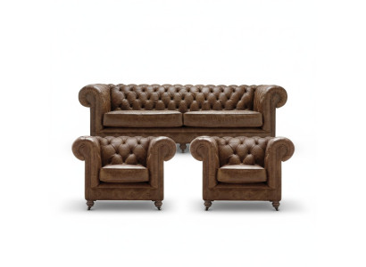 Bruin Chesterfield+2 fauteuils leren banken creatieve meubels nieuwe woonkamer sofa
