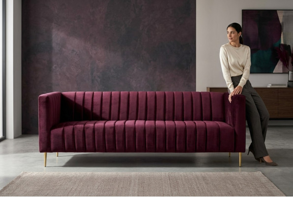 Burgundische Sofa Driezitter Stof Woonkamer Design Banken Stoffering Modern Bordeaux