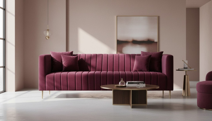 Burgundische Sofa Driezitter Stof Woonkamer Design Banken Stoffering Modern Bordeaux