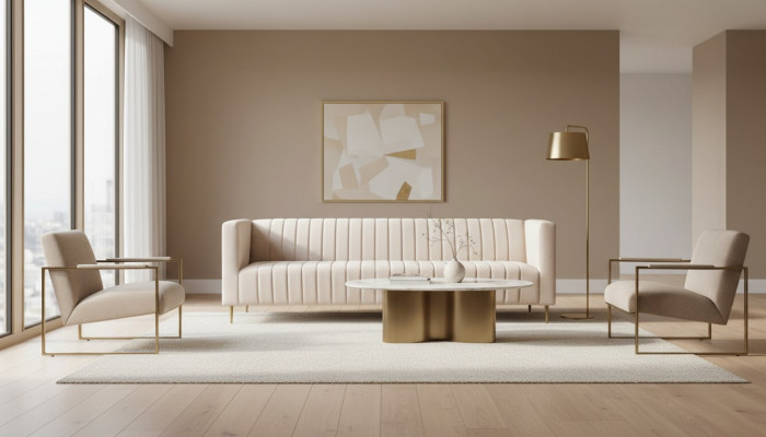 Beige driezitsbank stoffen bekleding woonkamerontwerp banken sofa's nieuw modern.