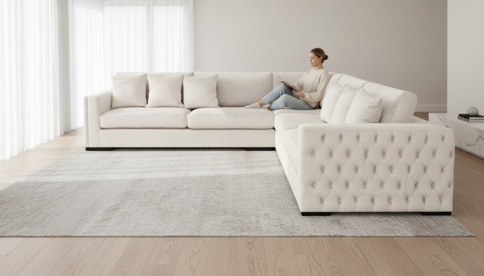 Hoekbank Roomkleurig hoekbankstel Beklede fluwelen stoffering Meubelontwerp Woonlandschap Bank