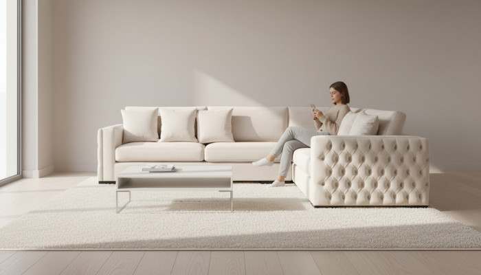 Hoekbank Beige Woonkamer Bankstel Hoekgarnituur Bekleding Fluweel Meubel Design Stof Nieuw