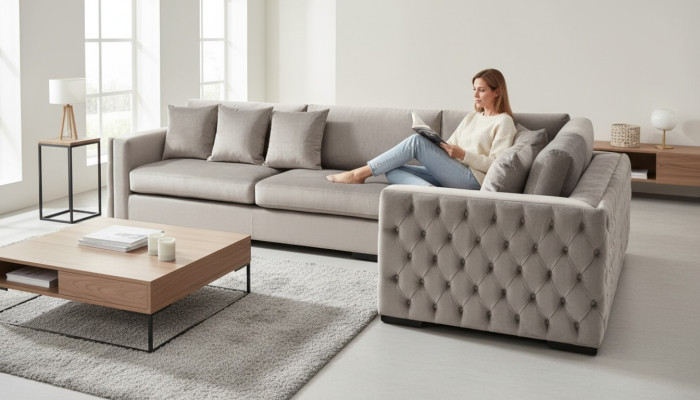 Hoekbank Beige Woonlandschap Bankstellingset Bekleding Nieuw Fluweel Meubelontwerp