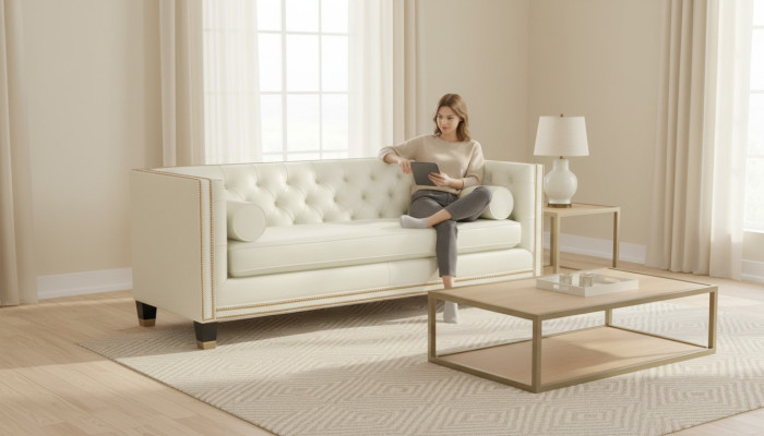 Beige Chesterfield Sofa Meubels Leer Woonkamer Modern Design Banken Sofas Nieuw