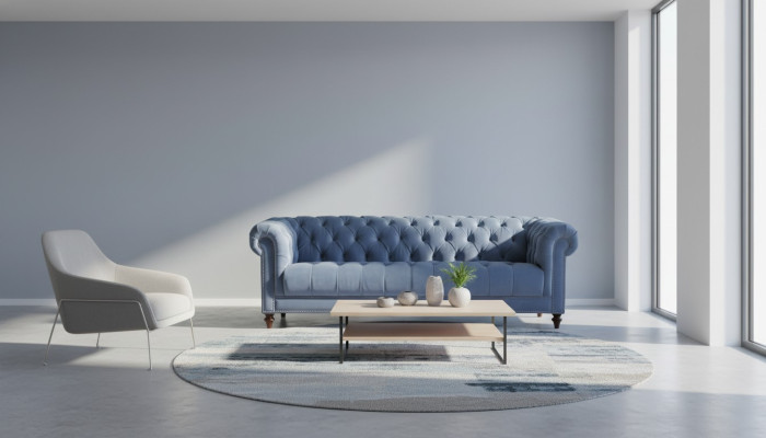 Hemelsblauwe driezits stoffen Chesterfield-design bankstellen gestoffeerde banken Origineel Nieuw