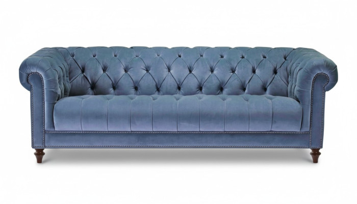 Hemelsblauwe driezits stoffen Chesterfield-design bankstellen gestoffeerde banken Origineel Nieuw