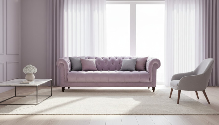 Paarse driezits stoffen Chesterfield-designbanken gestoffeerde banken origineel fluweel