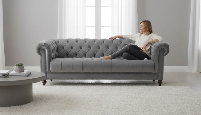 Drieseater Grijs Stof Woonkamer Design Banken Gestoffeerde Bank Bankstellen Chesterfield