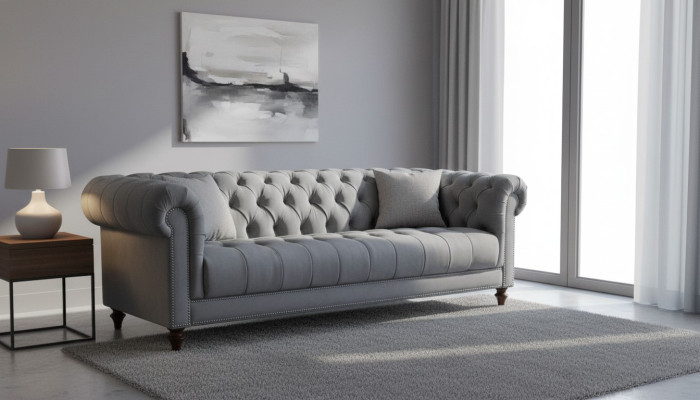 Drieseater Grijs Stof Woonkamer Design Banken Gestoffeerde Bank Bankstellen Chesterfield