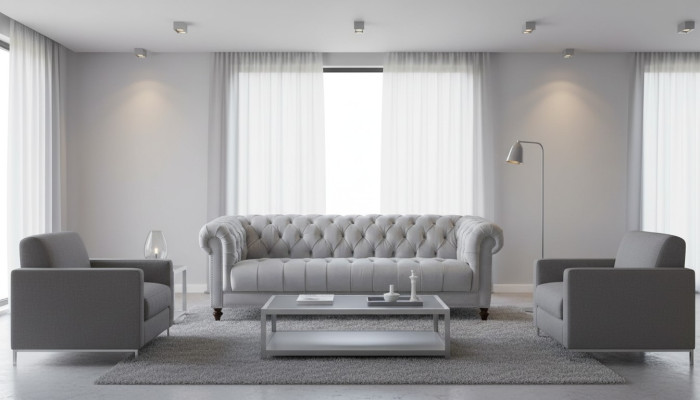 Lichtgrijs driezits Chesterfield Nieuwe stoffen bankstellen Woonkamerbank Gestoffeerde bankstellen