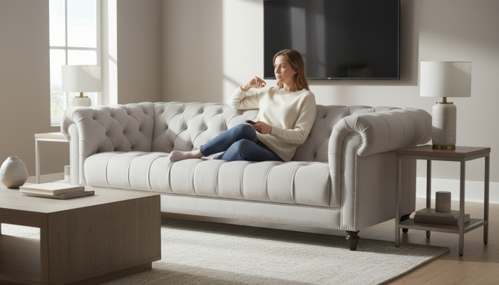 Zilveren driezits stoffen design bankstellen gestoffeerde bankstellen originele Chesterfield nieuw
