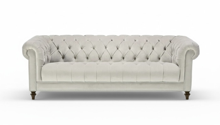 Zilveren driezits stoffen design bankstellen gestoffeerde bankstellen originele Chesterfield nieuw