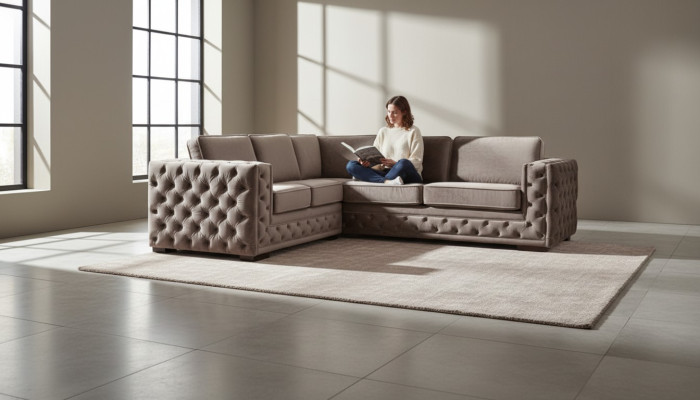 Chesterfield bank luxe fluweel stof banken sofa set knopen bekleding nieuw Beige