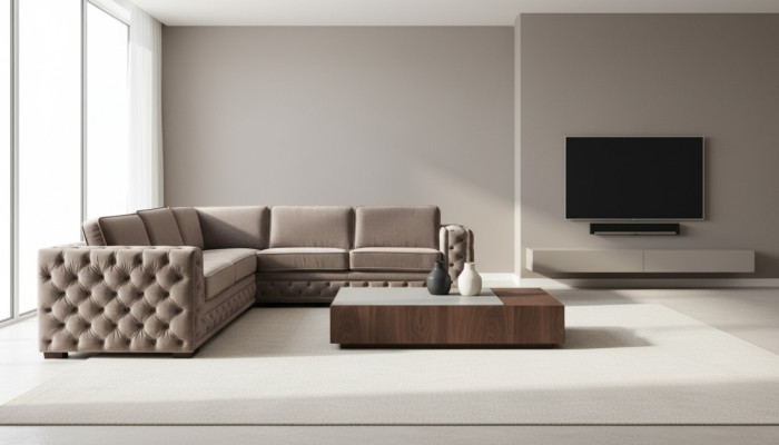 Chesterfield bank luxe fluweel stof banken sofa set knopen bekleding nieuw Beige