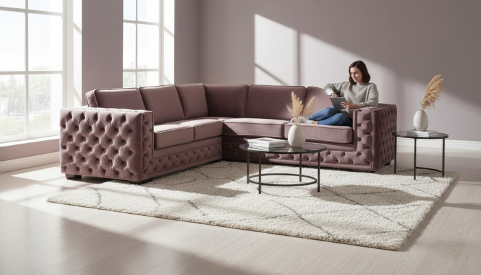 Hoekbank Rosa Fluweel Woonlandschap Bank Hoekset Bekleding Oudroze Meubel Design