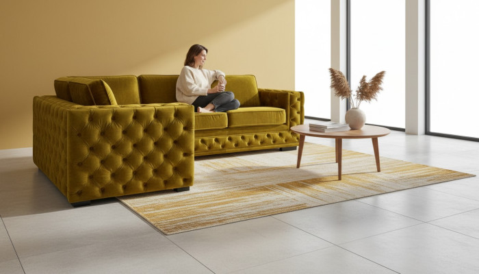 Chesterfield fluwelen hoekbank sofa bankstel gestoffeerde hoekset woonkamer banken geel