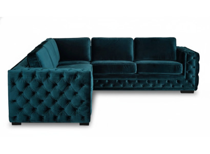 Groene hoekbank woonlandschap bank hoekbank gestoffeerd meubeldesign Chesterfield.