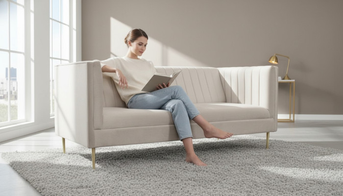 Italiaanse meubels driezits modern design banken sofa textiel stof fluweel beige