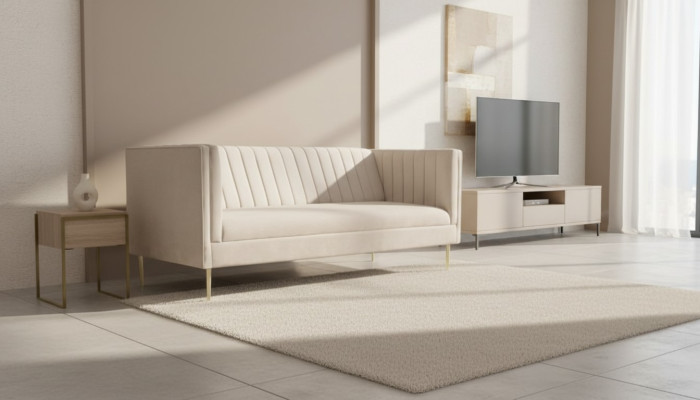 Italiaanse meubels driezits modern design banken sofa textiel stof fluweel beige